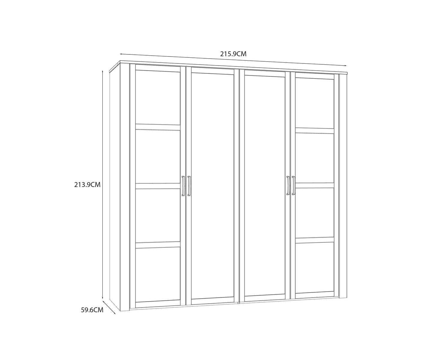 Set Dormitor Blanche, Stejar Riviera Si Zada Deschis, Pat Cu Dimensiune Saltea 180 x 200 Cm, Dulap Cu 4 Usi, Set 2 Noptiere