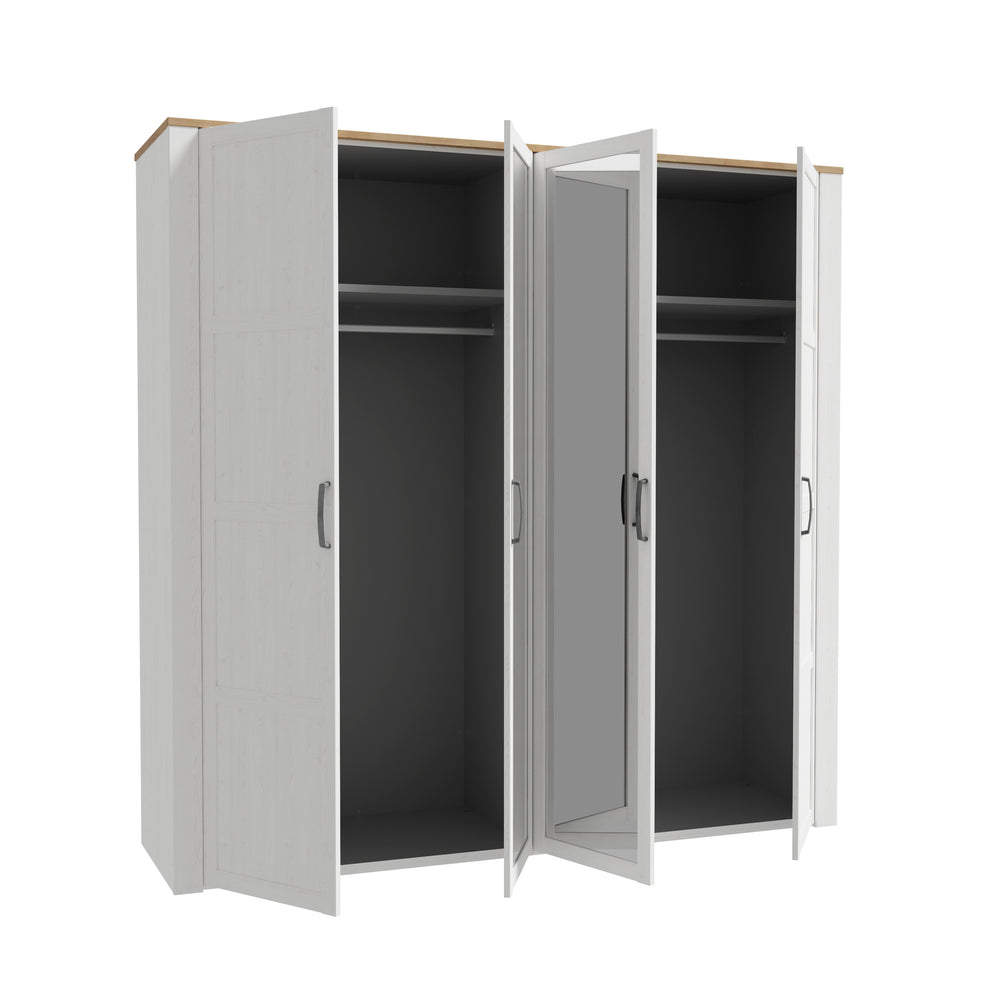 Dulap 4 Usi Blanche, Oglinzi, Stejar Riviera Si Zada Deschis, 215.9 Cm