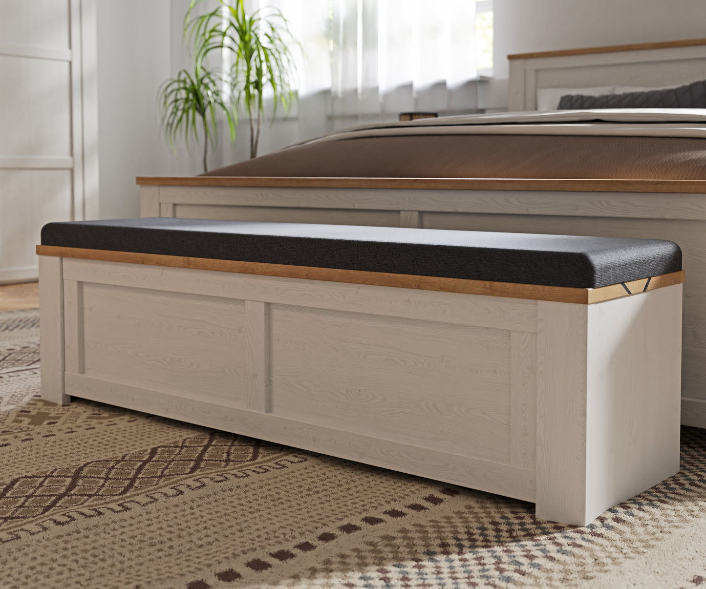 Bancheta Cu Sezut Tapitat Blanche, 135 Cm
