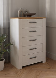 Comoda Cu 5 Sertare Blanche, Stejar Riviera Si Zada Deschis, 71.7 Cm