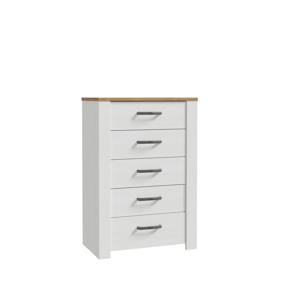 Comoda Cu 5 Sertare Blanche, Stejar Riviera Si Zada Deschis, 71.7 Cm