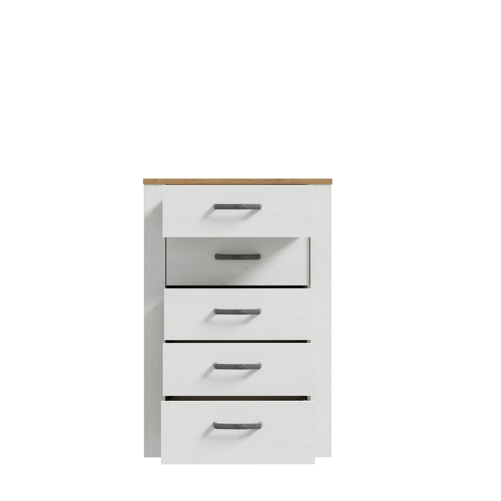 Comoda Cu 5 Sertare Blanche, Stejar Riviera Si Zada Deschis, 71.7 Cm
