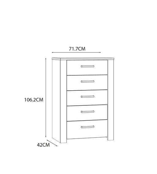 Comoda Cu 5 Sertare Blanche, Stejar Riviera Si Zada Deschis, 71.7 Cm