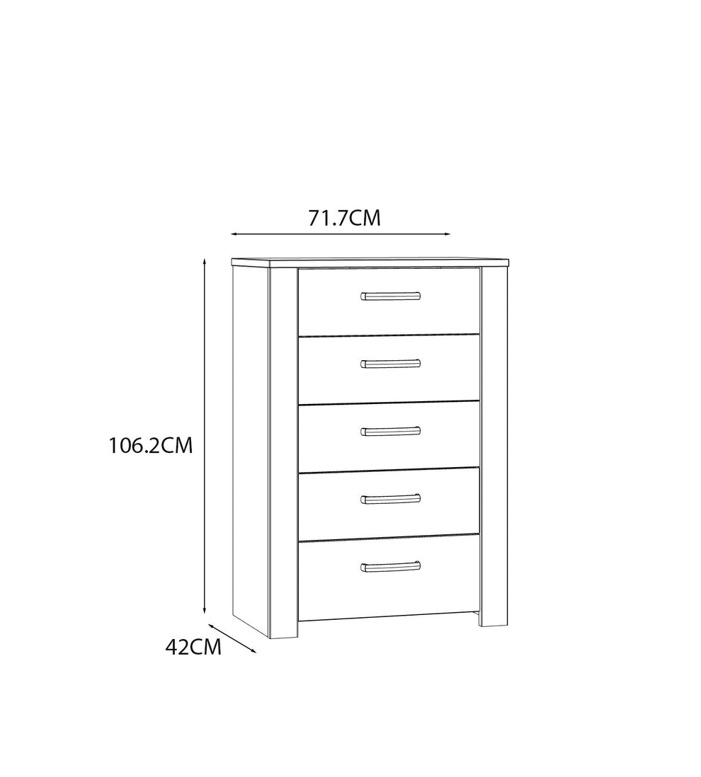 Comoda Cu 5 Sertare Blanche, Stejar Riviera Si Zada Deschis, 71.7 Cm