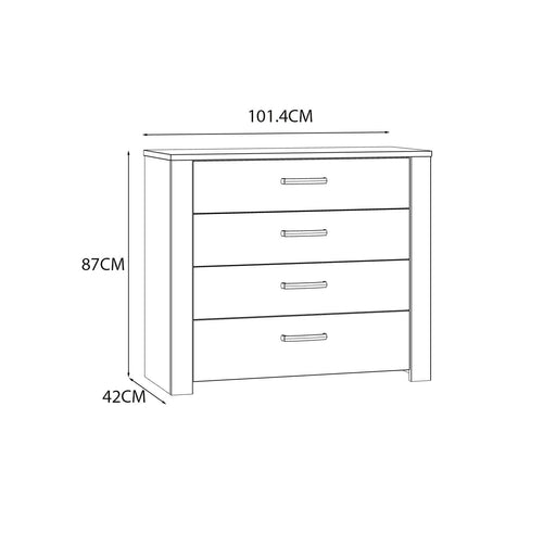 Comoda Blanche Cu 4 Sertare, Stejar Riviera Si Zada Deschis, 101.4 Cm