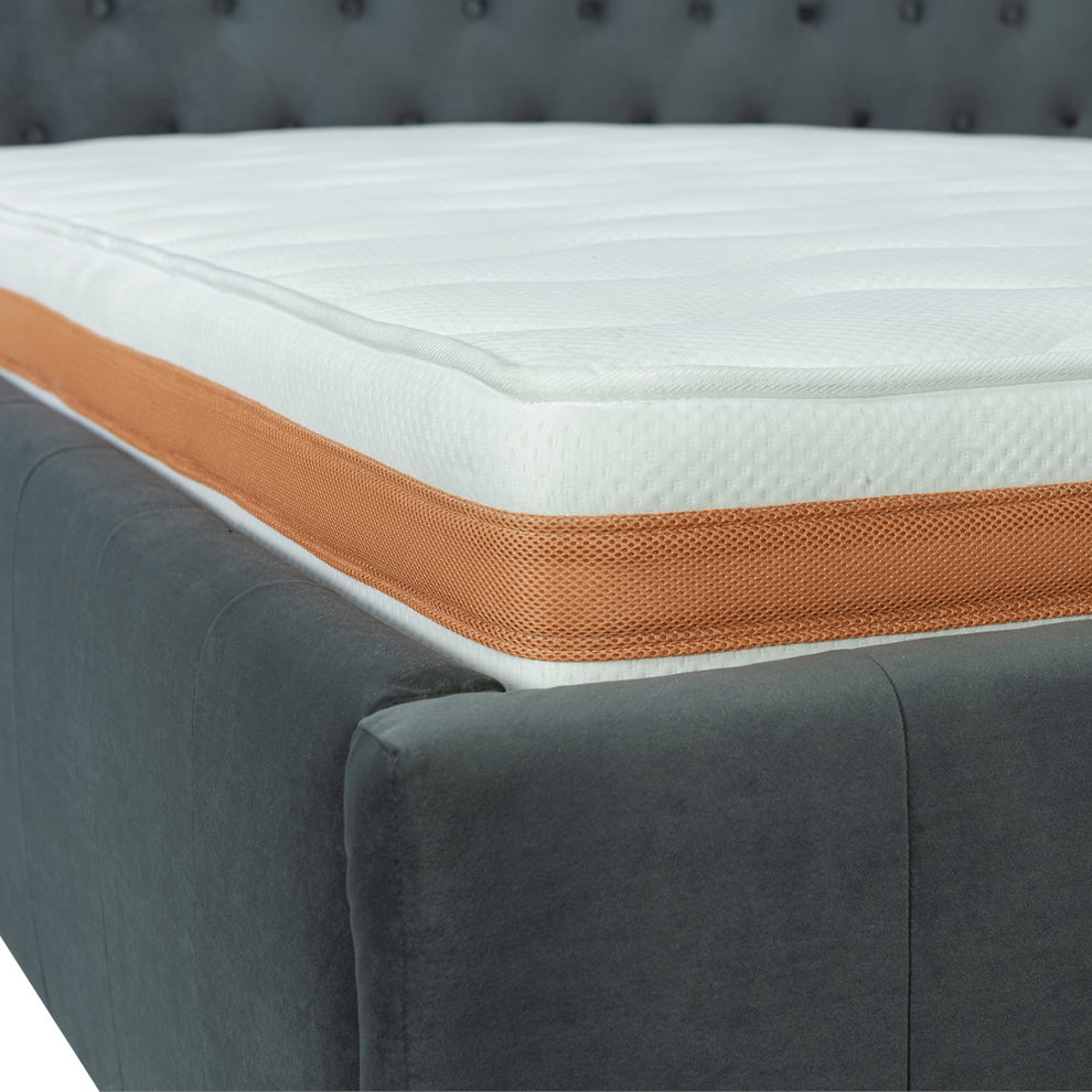 Pat Tapitat Paris, Dimensiune Saltea 140 x 200 Cm, Somiera Rabatabila, Gri Inchis