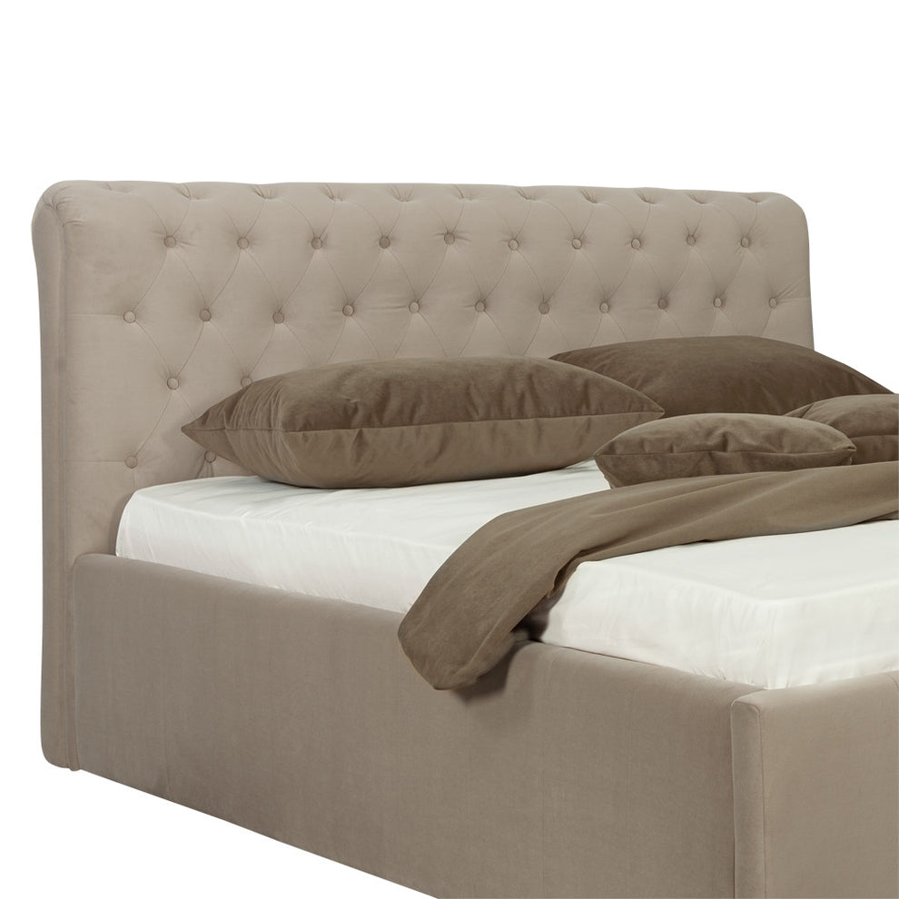 Pat Tapitat Paris, Bej, Dimensiune Saltea 180 x 200 Cm, Cu Somiera Rabatabila