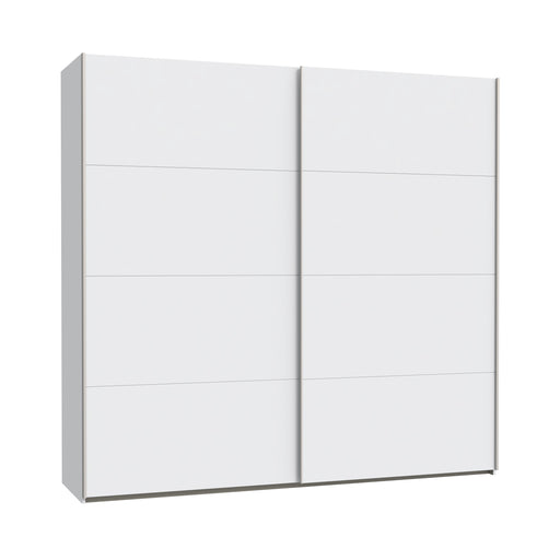 Set Dormitor Praktic, Alb Mat, Dulap 220 Cm, 2 Noptiere Si Pat Cu Dimensiune Saltea 180 x 200 Cm