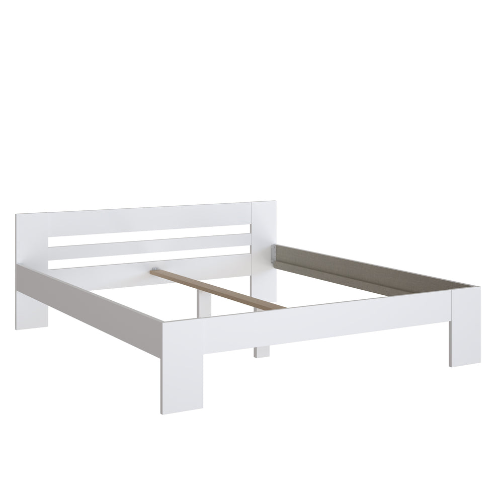 Set Dormitor Praktic, Alb Mat, Dulap 220 Cm, 2 Noptiere Si Pat Cu Dimensiune Saltea 180 x 200 Cm