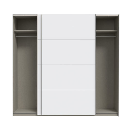 Set Dormitor Praktic, Alb Mat, Dulap 220 Cm, 2 Noptiere Si Pat Cu Dimensiune Saltea 180 x 200 Cm