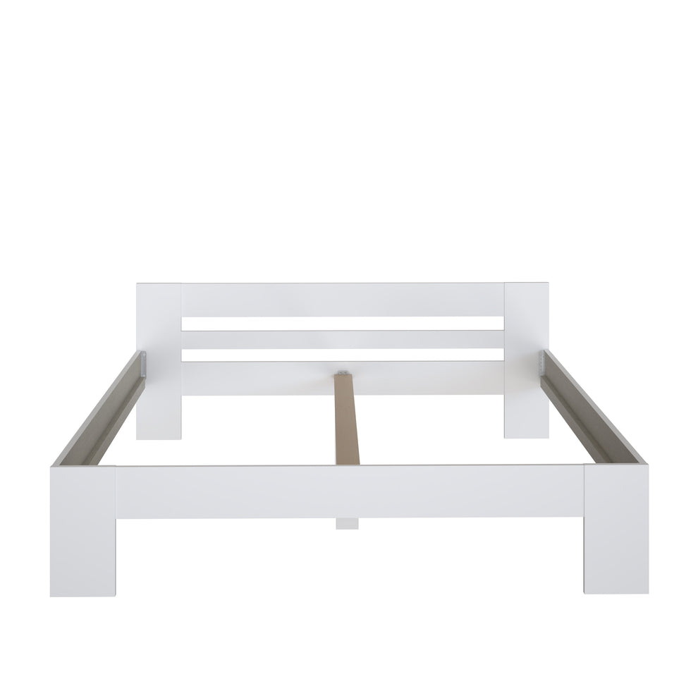 Set Dormitor Praktic, Alb Mat, Dulap 150 Cm, 2 Noptiere, Pat Cu Dimensiune Saltea 180 x 200 Cm