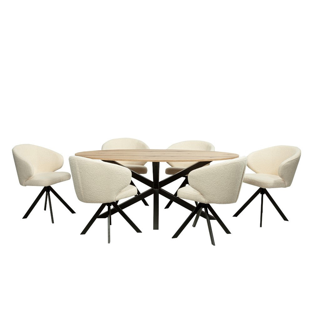 Masa Eliptica Fenix Spider, Picior Metalic, Natur Si Negru, 180 x 90 x 77.8 Cm