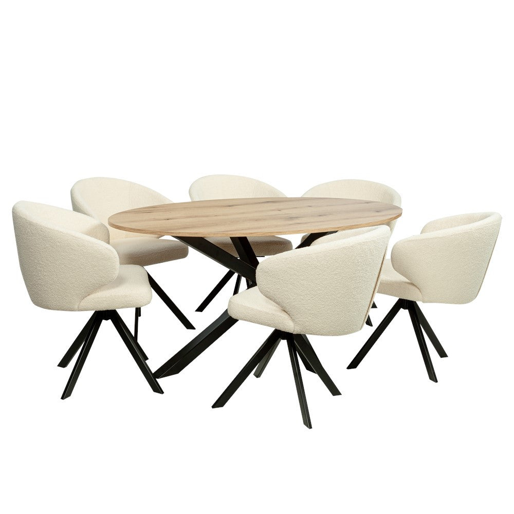 Masa Eliptica Fenix Spider, Picior Metalic, Natur Si Negru, 180 x 90 x 77.8 Cm
