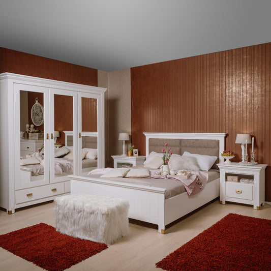 Set Dormitor Saint Tropez, Vopsit Alb, Dulap De 180 Cm, 2 Noptiere, 160 x 200 cm #variant:160-x-200-cm