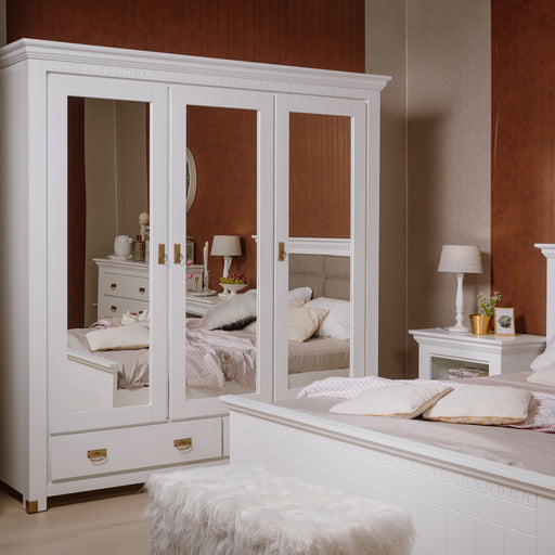 Set Dormitor Saint Tropez, Pat Cu Dimensiune Saltea 180 X 200, Dulap De 180 Cm, 2 Noptiere, Vopsit Alb