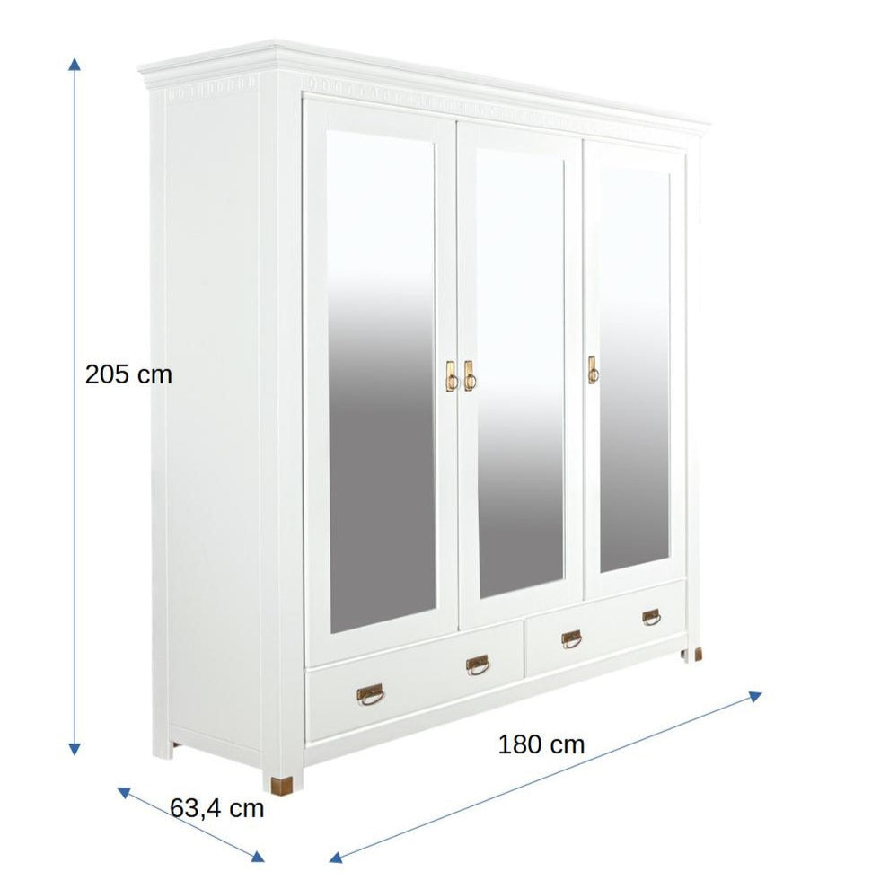 Set Dormitor Saint Tropez, Pat Cu Dimensiune Saltea 160 X 200, Dulap De 180 Cm, 2 Noptiere, Vopsit Alb