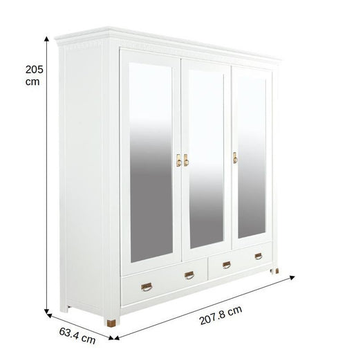 Set Dormitor Saint Tropez, Pat Cu Dimensiune Saltea 180 X 200, Dulap De 207.8 Cm, 2 Noptiere, Vopsit Alb