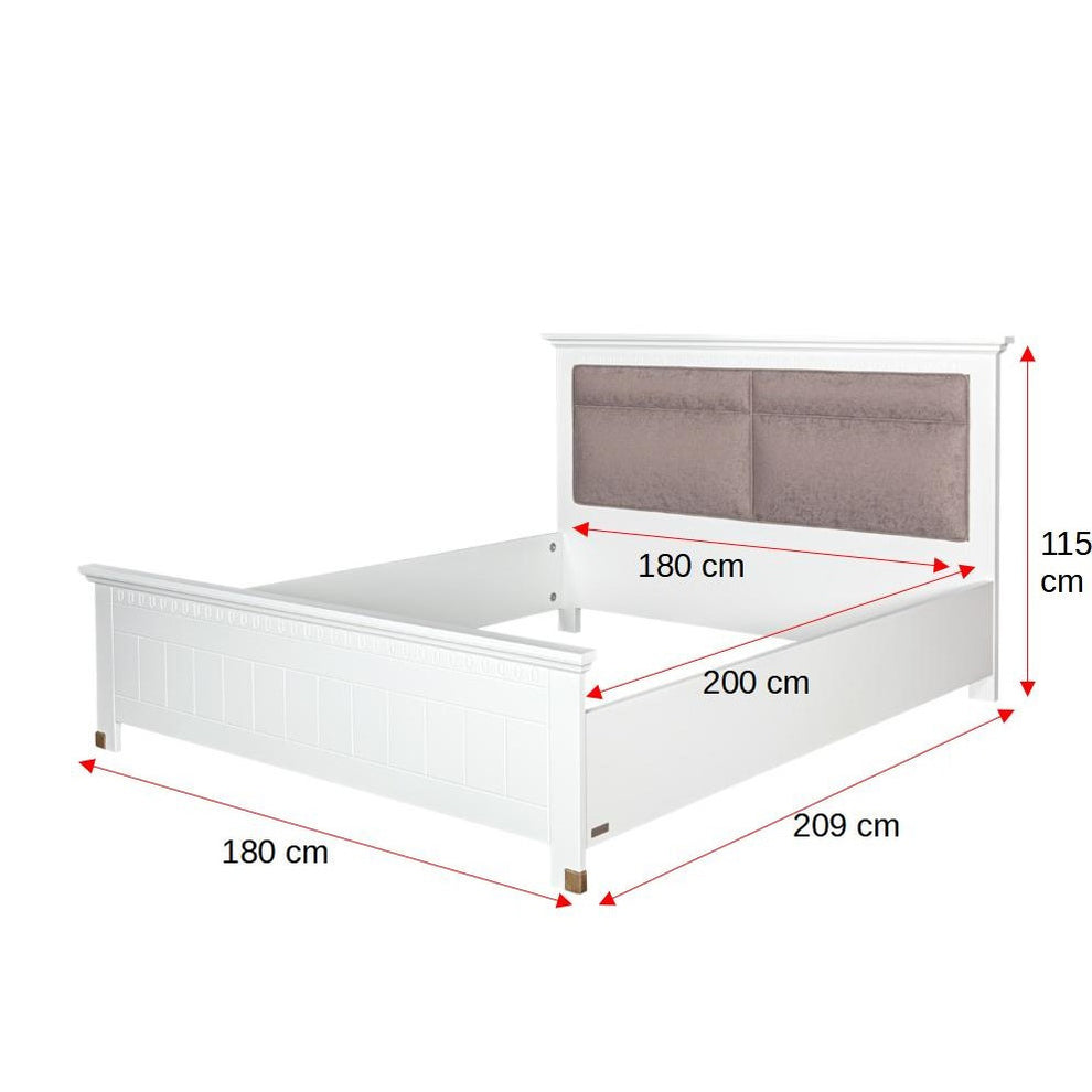 Set Dormitor Saint Tropez, Pat Cu Dimensiune Saltea 180 X 200, Dulap De 207.8 Cm, 2 Noptiere, Vopsit Alb
