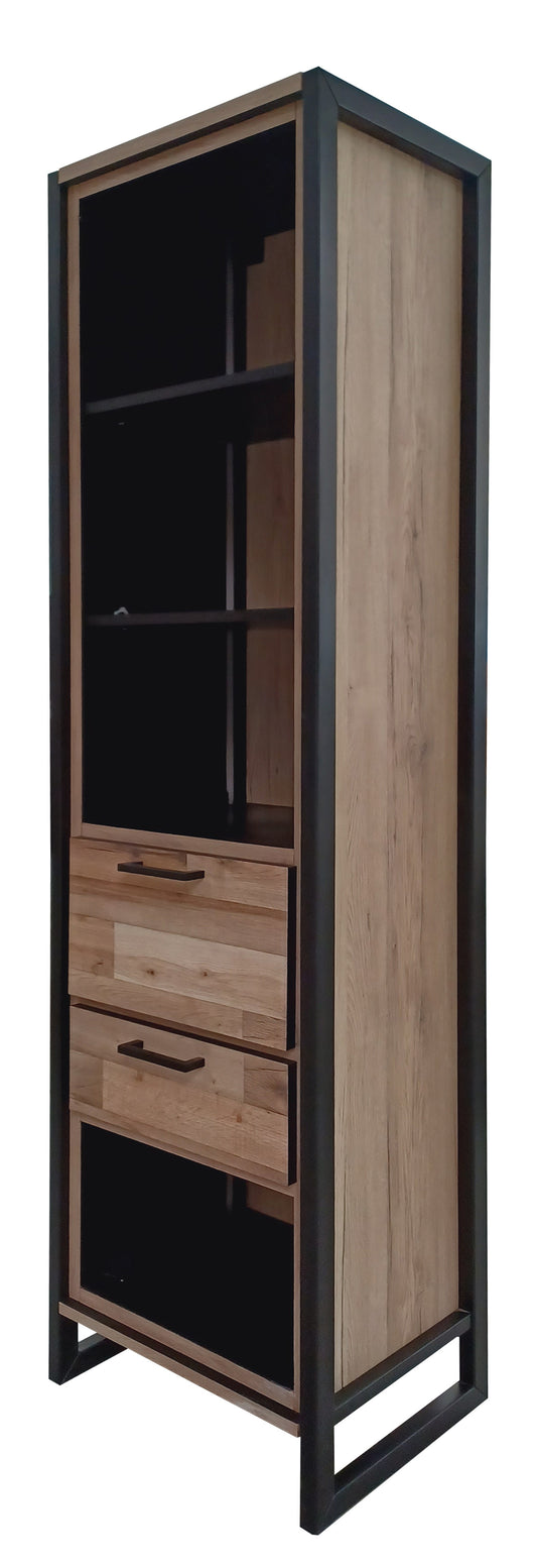 Biblioteca Soho Parchet Cu 1 Usa Si 1 Sertar, Decor Parchet Si Negru, 55 Cm- Resigilat