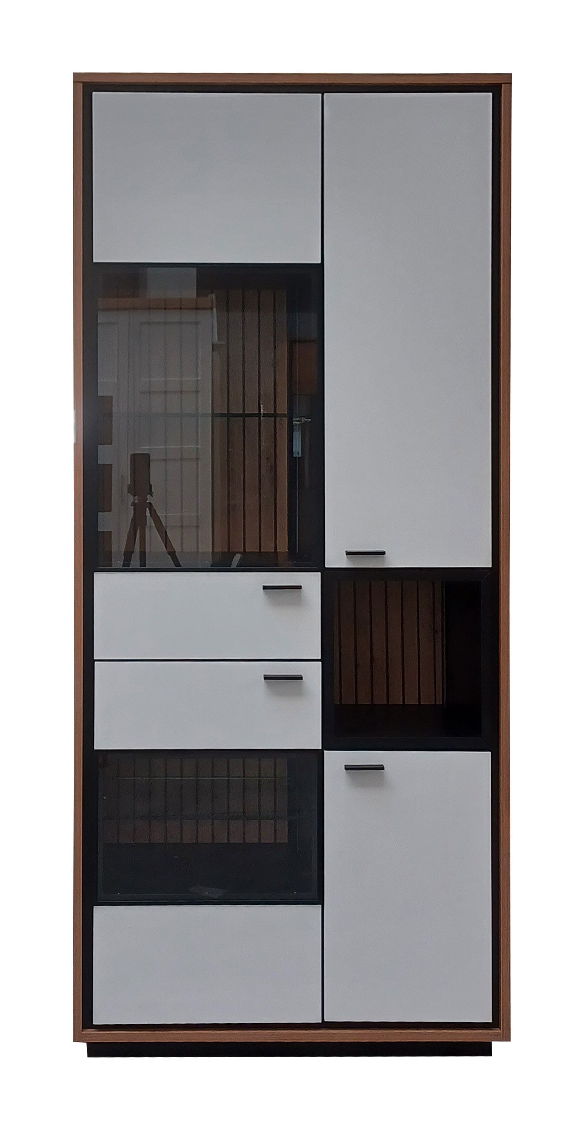 Vitrina Sonata Cu 4 Usi Alb Si Natur, 85 Cm-Resigilat