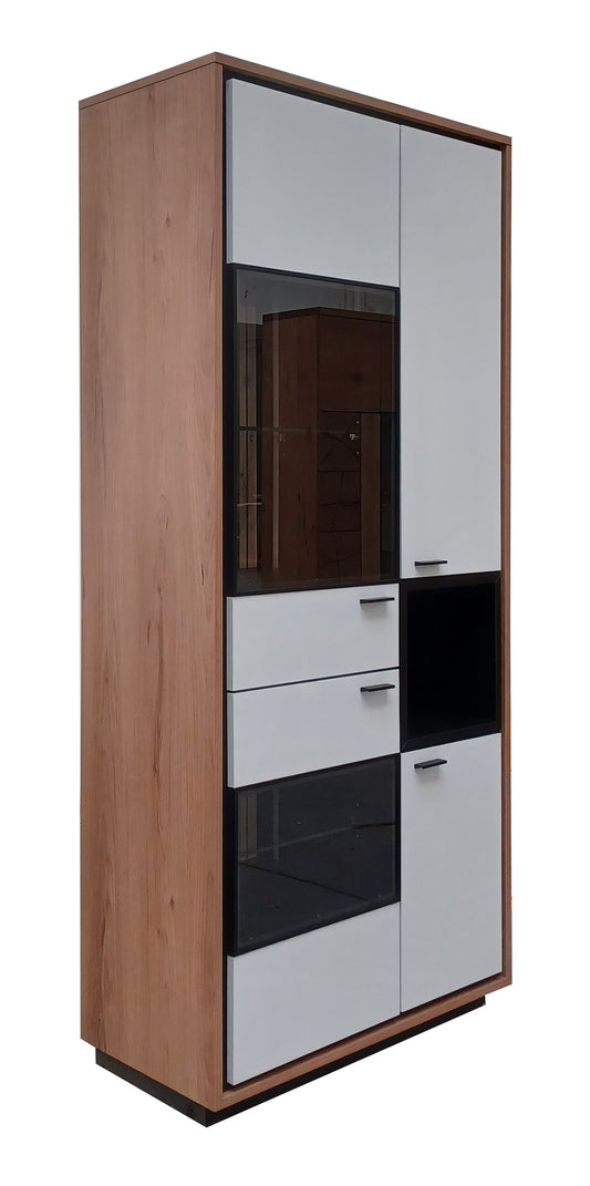 Vitrina Sonata Cu 4 Usi Alb Si Natur, 85 Cm-Resigilat