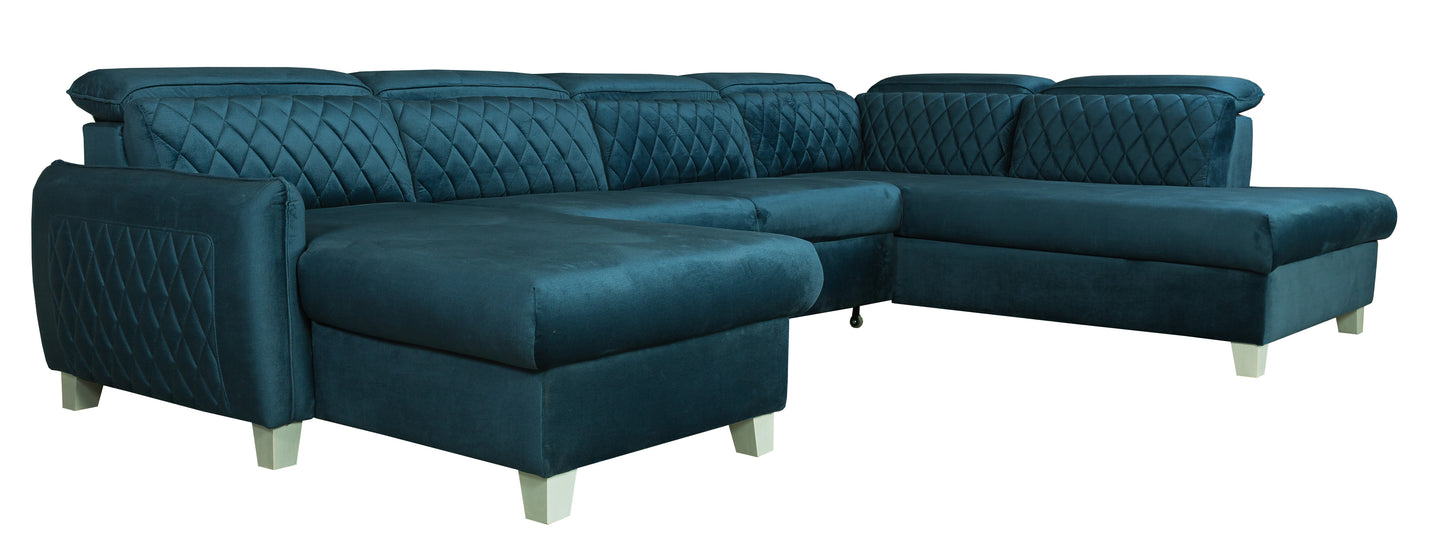 Coltar U Extensibil Tiago, Dreapta, 6 Locuri, Tetiere Reglabile, Albastru 330 Cm