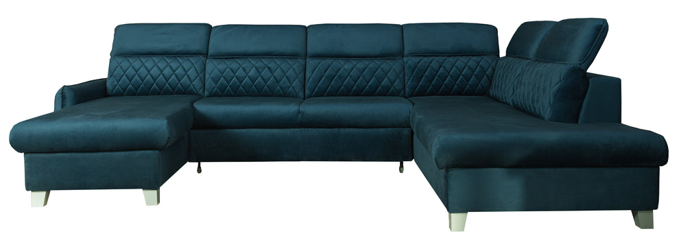 Coltar U Extensibil Tiago, Dreapta, 6 Locuri, Tetiere Reglabile, Albastru 330 Cm