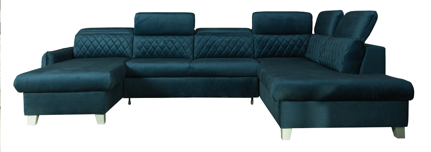 Coltar U Extensibil Tiago, Dreapta, 6 Locuri, Tetiere Reglabile, Albastru 330 Cm