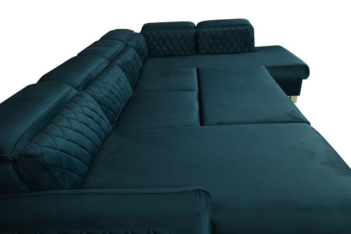 Coltar U Extensibil Tiago, Dreapta, 6 Locuri, Tetiere Reglabile, Albastru 330 Cm
