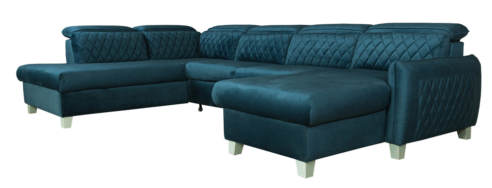 Coltar U Extensibil Tiago, Stanga, 6 Locuri, Tetiere Reglabile, Albastru 330 Cm