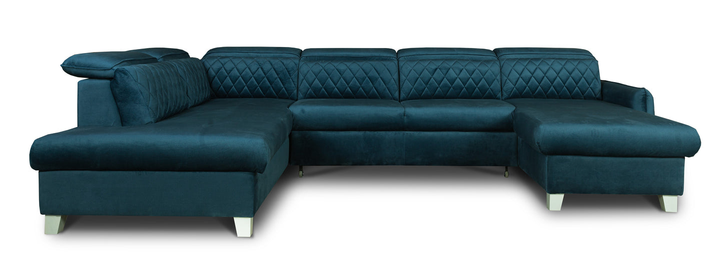Coltar U Extensibil Tiago, Stanga, 6 Locuri, Tetiere Reglabile, Albastru 330 Cm