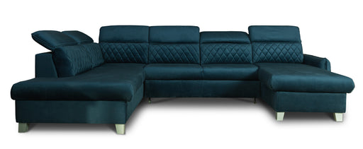 Coltar U Extensibil Tiago, Stanga, 6 Locuri, Tetiere Reglabile, Albastru 330 Cm