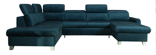 Coltar U Extensibil Tiago, Stanga, 6 Locuri, Tetiere Reglabile, Albastru 330 Cm