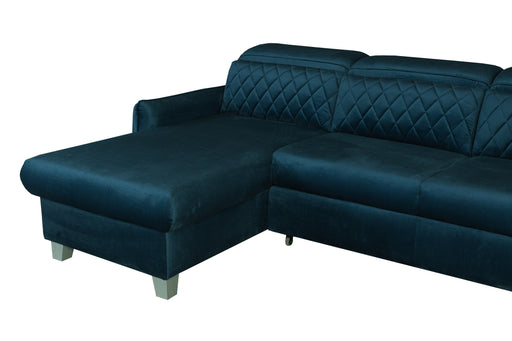 Coltar Extensibil Cu Insula Stanga Tiago, 5 Locuri, Tetiere Reglabile, Albastru, 243 Cm
