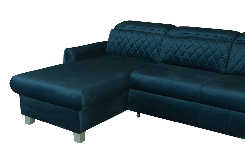 Coltar Extensibil Cu Insula Stanga Tiago, 5 Locuri, Tetiere Reglabile, Albastru, 243 Cm