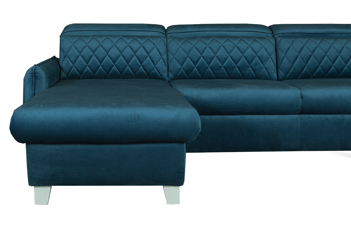 Coltar Extensibil Cu Insula Stanga Tiago, 5 Locuri, Tetiere Reglabile, Albastru, 243 Cm