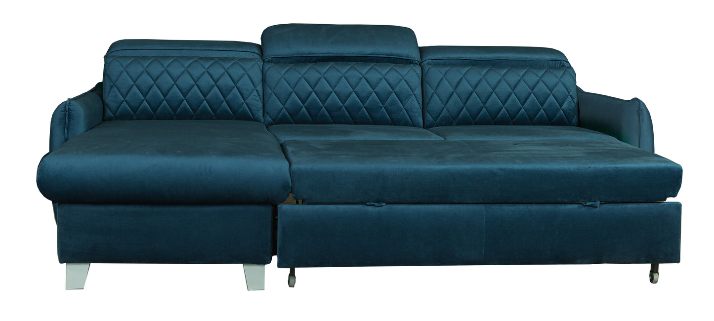 Coltar Extensibil Cu Insula Dreapta Tiago, 5 Locuri, Tetiere Reglabile, Albastru, 243 Cm