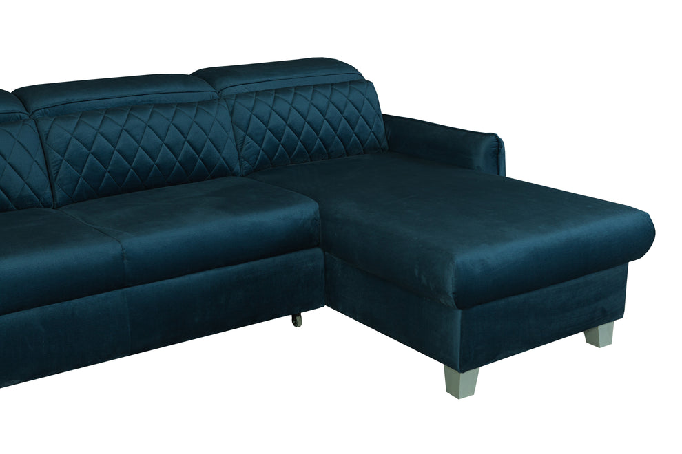 Coltar Extensibil Cu Insula Dreapta Tiago, 5 Locuri, Tetiere Reglabile, Albastru, 243 Cm