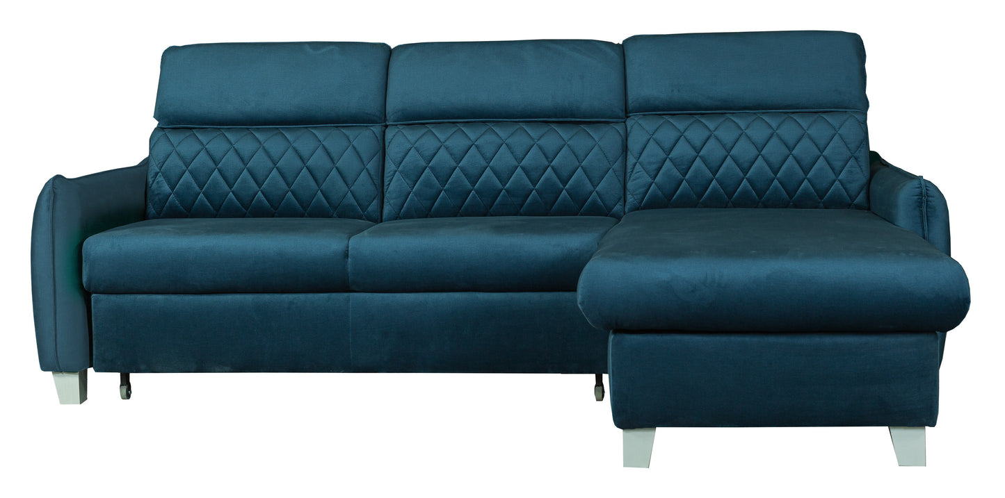 Coltar Extensibil Cu Insula Dreapta Tiago, 5 Locuri, Tetiere Reglabile, Albastru, 243 Cm