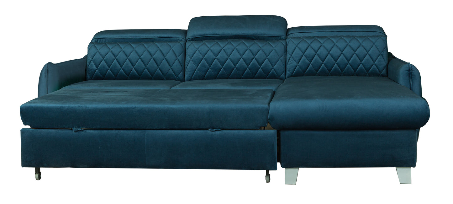 Coltar Extensibil Cu Insula Dreapta Tiago, 5 Locuri, Tetiere Reglabile, Albastru, 243 Cm