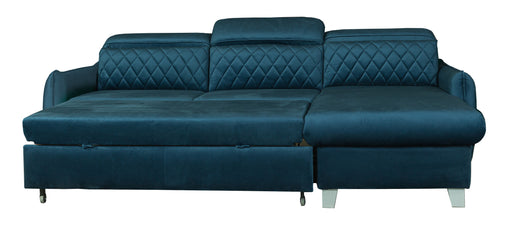 Coltar Extensibil Cu Insula Dreapta Tiago, 5 Locuri, Tetiere Reglabile, Albastru, 243 Cm