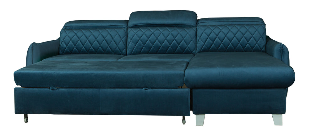 Coltar Extensibil Cu Insula Dreapta Tiago, 5 Locuri, Tetiere Reglabile, Albastru, 243 Cm
