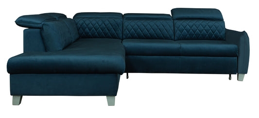 Coltar Extensibil Cu Otoman Stanga Tiago, 5 Locuri, Tetiere Reglabile, Albastru, 255 Cm