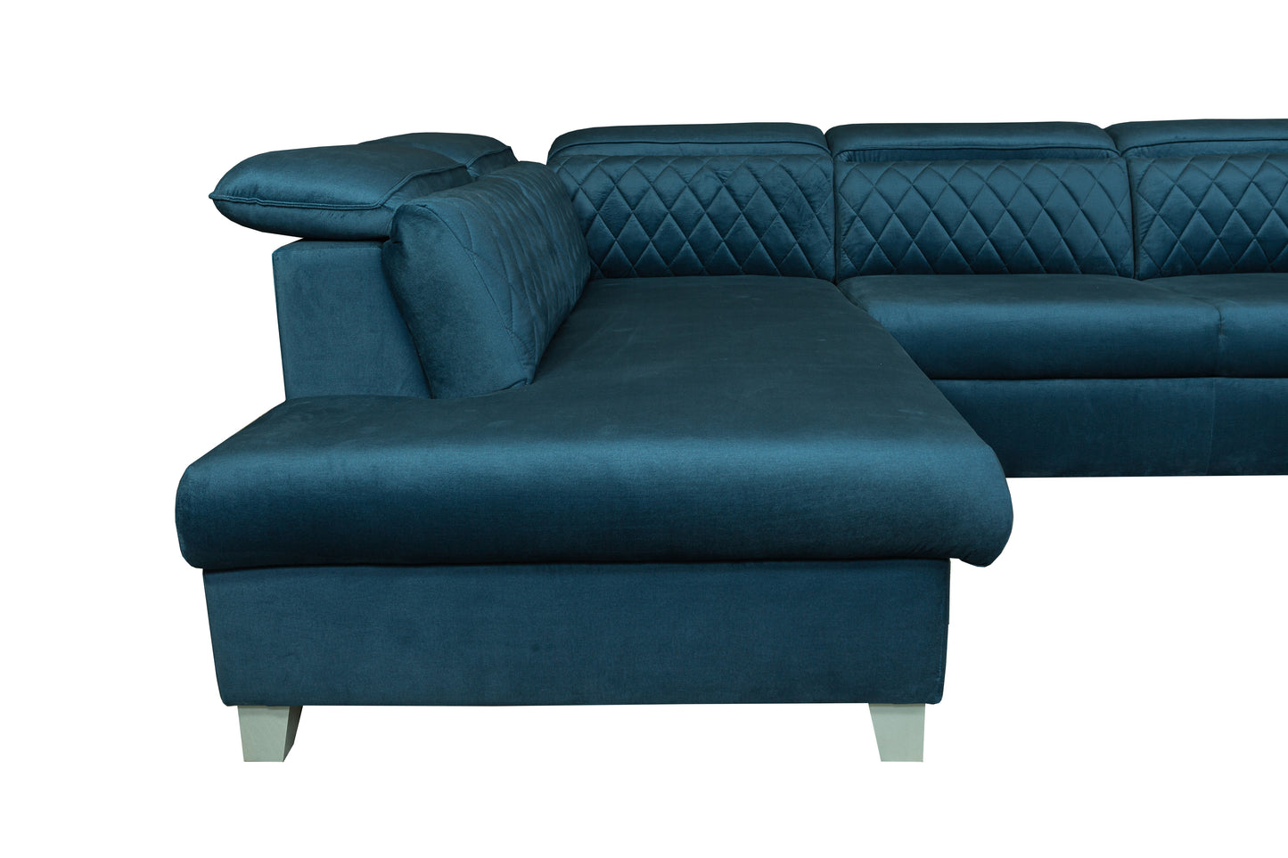 Coltar Extensibil Cu Otoman Stanga Tiago, 5 Locuri, Tetiere Reglabile, Albastru, 255 Cm