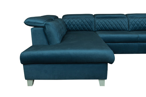 Coltar Extensibil Cu Otoman Stanga Tiago, 5 Locuri, Tetiere Reglabile, Albastru, 255 Cm