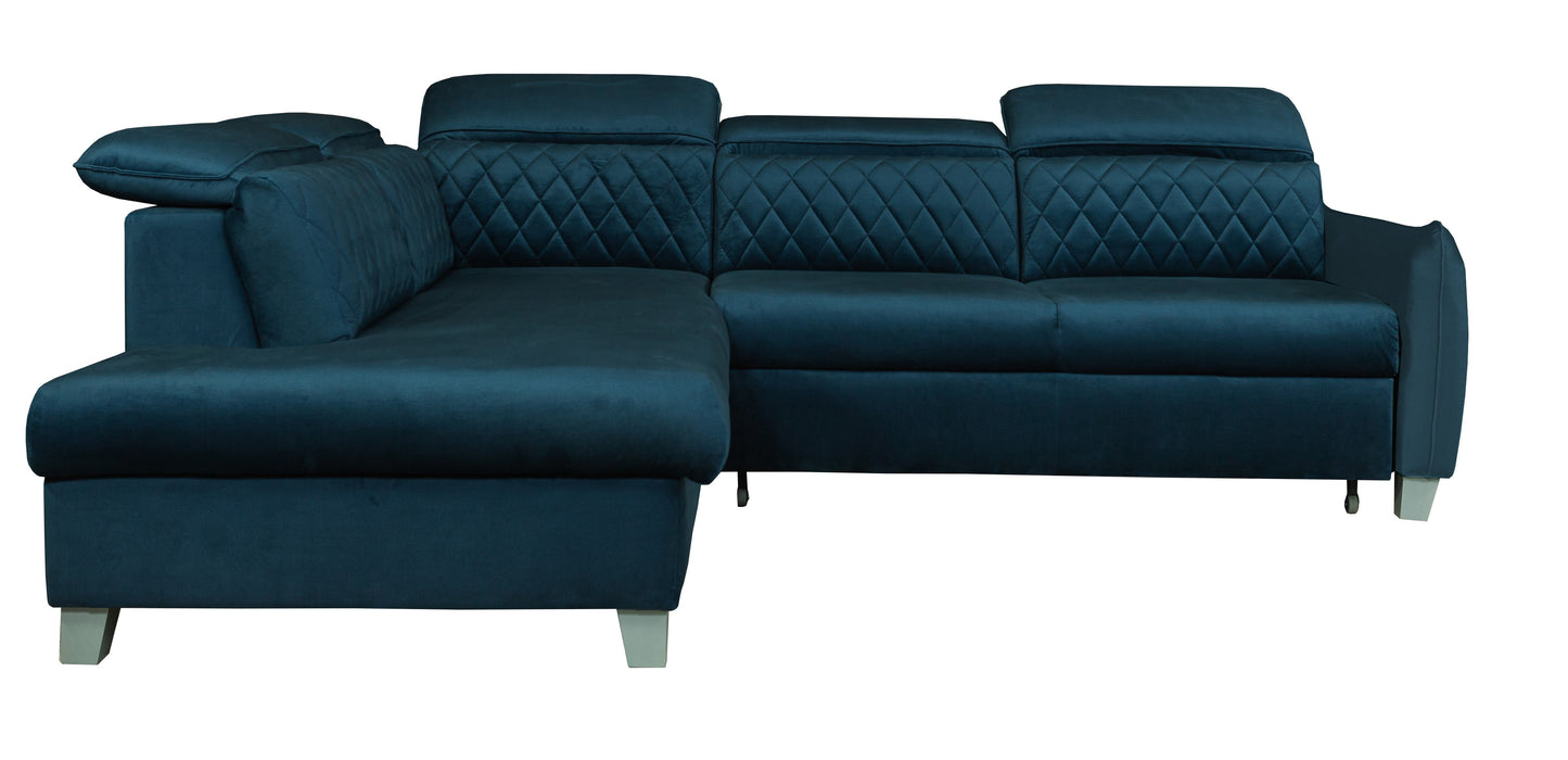 Coltar Extensibil Cu Otoman Stanga Tiago, 5 Locuri, Tetiere Reglabile, Albastru, 255 Cm