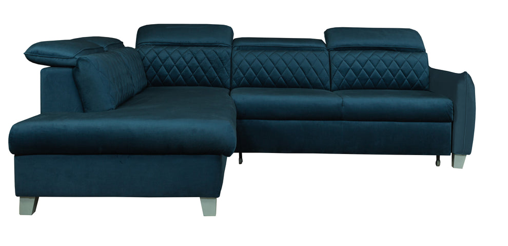 Coltar Extensibil Cu Otoman Stanga Tiago, 5 Locuri, Tetiere Reglabile, Albastru, 255 Cm