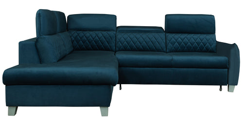 Coltar Extensibil Cu Otoman Stanga Tiago, 5 Locuri, Tetiere Reglabile, Albastru, 255 Cm
