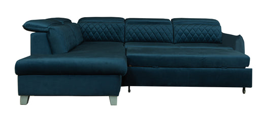 Coltar Extensibil Cu Otoman Stanga Tiago, 5 Locuri, Tetiere Reglabile, Albastru, 255 Cm