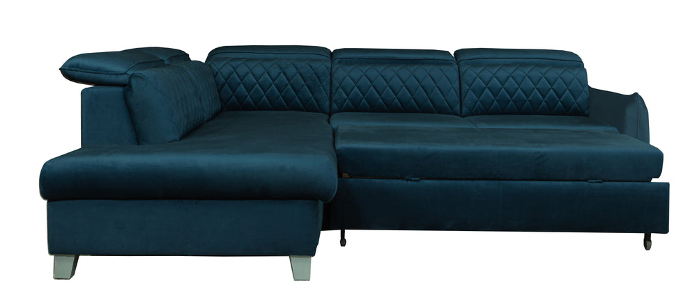 Coltar Extensibil Cu Otoman Stanga Tiago, 5 Locuri, Tetiere Reglabile, Albastru, 255 Cm